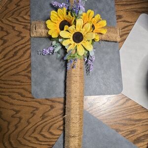 Rustic Sunflower and Lavender Cross Decor